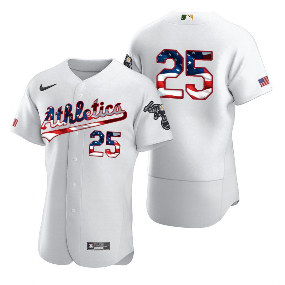 Oakland Athletics #25 Stephen Piscotty Men Nike White Fluttering USA Flag Limited Edition Authentic MLB Jersey->oakland athletics->MLB Jersey